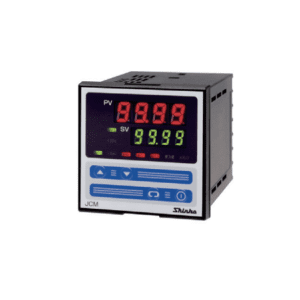 JCM-33A series of 4-digit displays, IP54 and IP66 front-facing, RS-485 serial communication, heating and cooling control, 18 types of inputs.
