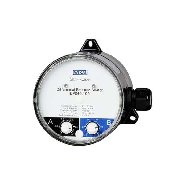 The DPS40 differential pressure switch from WIKA is used to control differential pressures, the instrument allows switching and display.