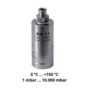 EBI 11-P111 mini data logger for temperature measurement. Pressure measurements up to 10 bar. 0 ... +150 °C. IP68. 2x 7,500 measurements. Luer-Lock connection.