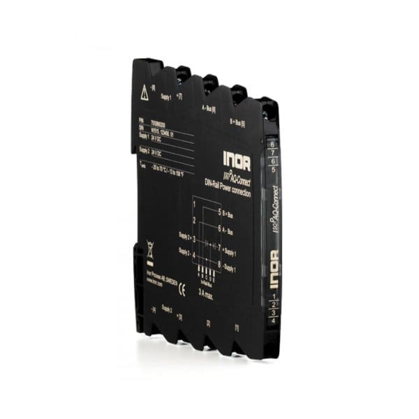 IsoPAQ-Connect In-Rail-Bus power terminal INOR, 6.2 mm The power terminal is used to supply the DIN-rail connector of the In-Rail-Bus with supply voltage.