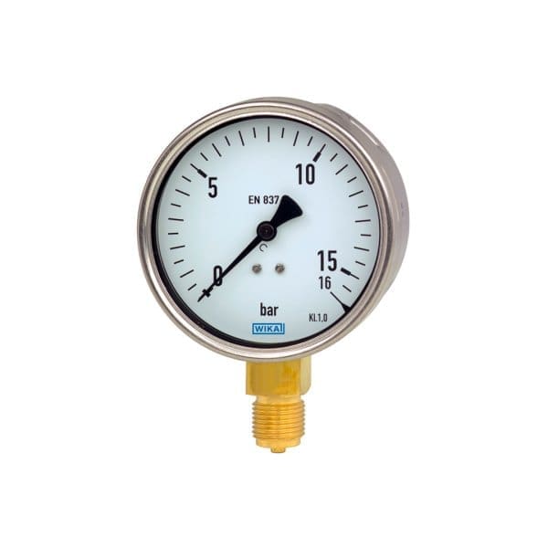The 212.20 WIKA industrial pressure gauge with Bourdon tube is used for pressure measurement of gaseous and liquid media.