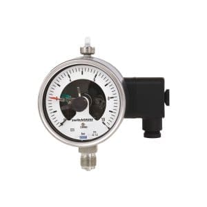 The PGS23.100 WIKA Bourdon pressure gauge with switchable contacts is used for differential pressure monitoring, the instrument allows switching and display.