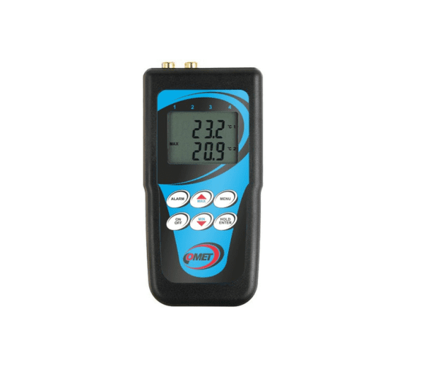 C0121 je visoko točen termometer z dvema vhodoma za Ni1000 RTD senzor. LCD osvetlitev, zvočni in optični alarmi. -50 ... +250 °C. ±0.2 °C