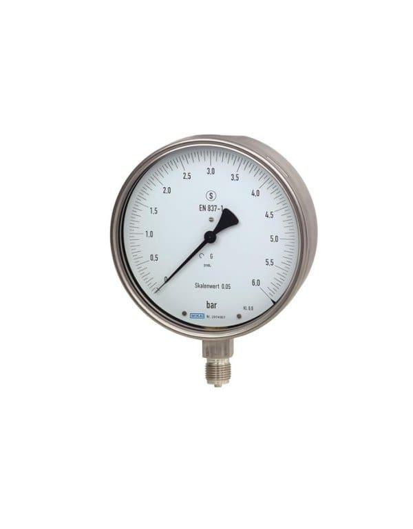 332.30 precizni testni manometer WIKA z bourdonovo cevjo se uporablja za precizno merjenje tlaka plinskih in tekočih medijev.