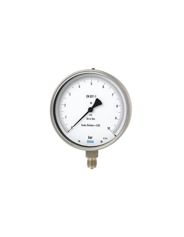 332.50 precizni testni manometer WIKA z bourdonovo cevjo se uporablja za precizno merjenje tlaka plinskih in tekočih medijev.
