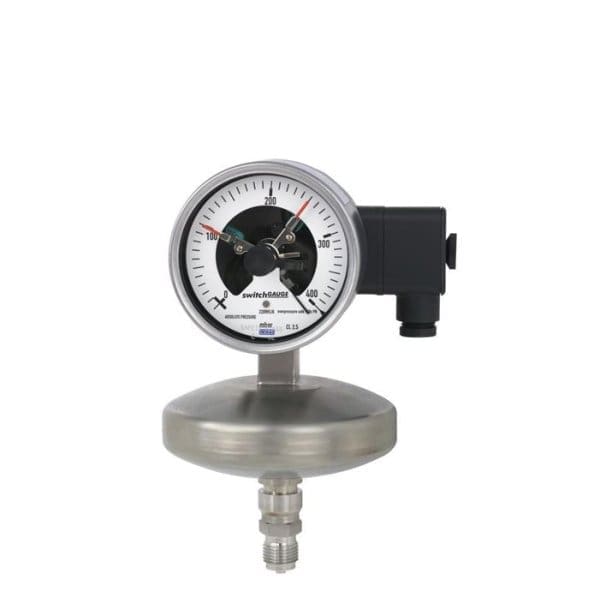 532.53+8xx absolutni manometer WIKA s preklopnimi kontakti se uporablja pri merjenju tlaka plinskih in tekočih medijev.