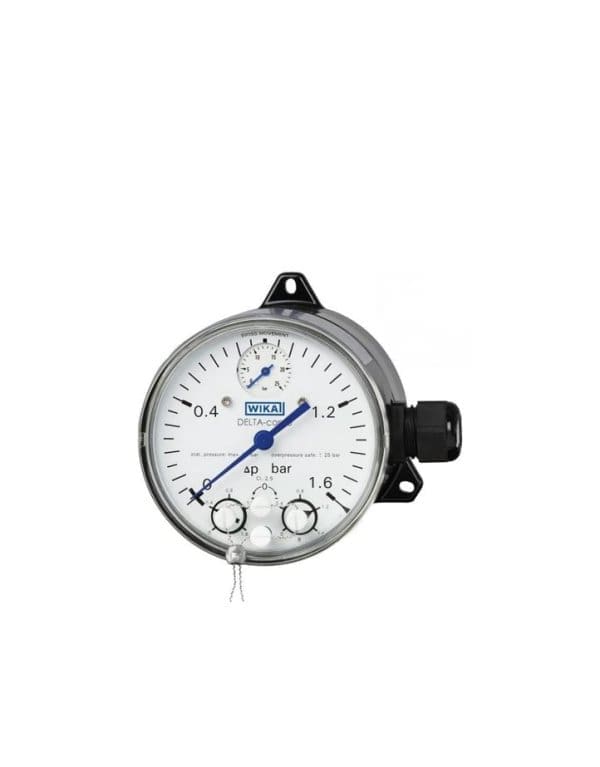 The WIKA DPGS40TA differential pressure gauge with micro switches is used for monitoring differential pressures, the instrument allows switching and display.