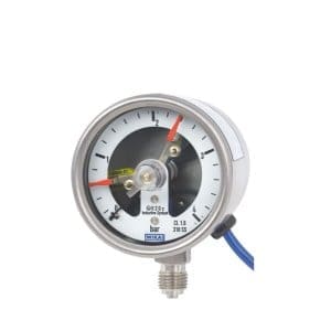 PGS23.063 bourdonov manometer WIKA z preklopnimi kontakti se uporablja za nadzor diferenčnih tlakov, instrument omogoča preklapljanje in prikazovanje.