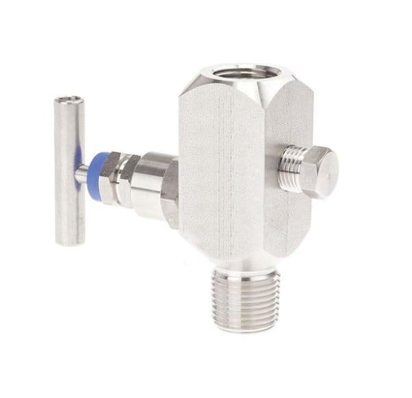 IV10 needle valve for separation, removal and venting of pressure gauges.