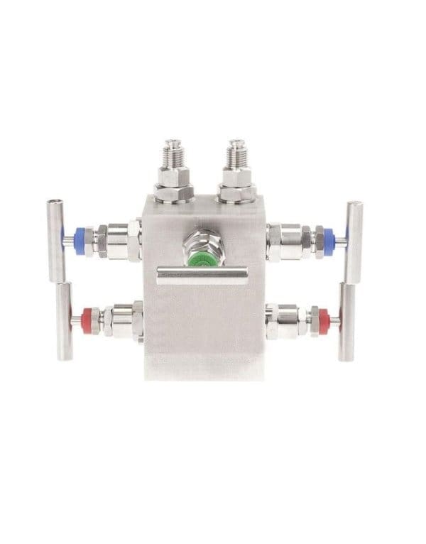 IV50 manifold with three valves for pressure compensation, separation, removal and venting of differential pressure gauges.