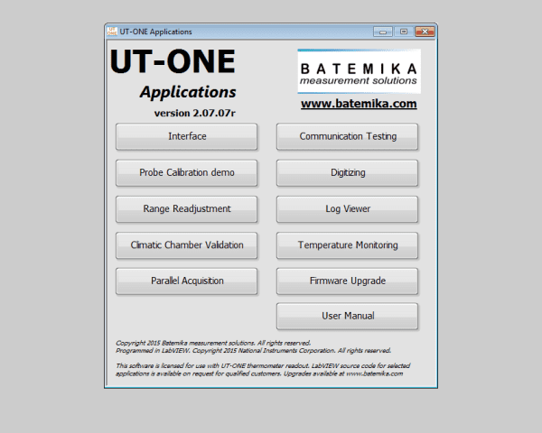 UT-ONE Applications programska oprema BATEMICA je specializirana rešitev za razvoj programske opreme v razvojni platformi LabVIEW™.