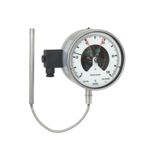 The TGS73 gas thermometer with switchable contacts from WIKA is made of high-quality stainless steel. Stainless steel housing and bar.