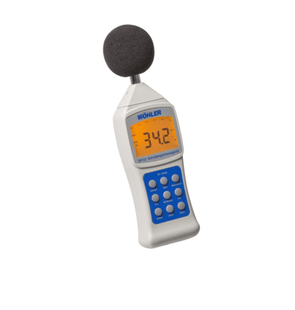 SP 22 digitalni merilnik ravni zvoka Wöhler (fonometer) omogoča samodejno ali ročno merjenje zvoka v šestih merilnih območjih od 30 do 130 dB.